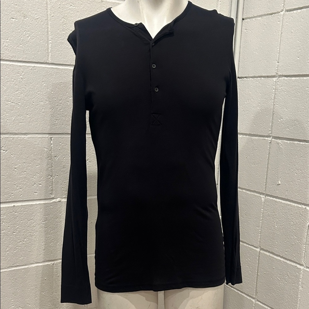 Bershka Men's Charcoal Long Sleeve Henley